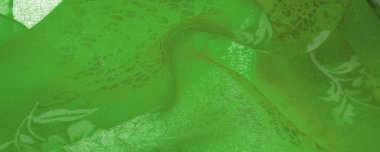 Doku, arkaplan, tasarım, kumaş, çiçek desenli yeşil ipek. Arka planda çiçek süsü olan renkli ipek kumaş deseni.