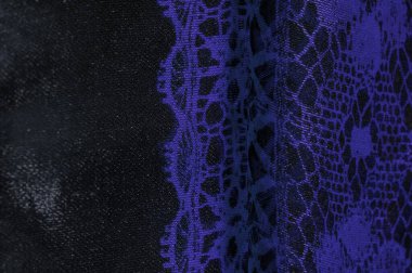 Mavi dantel kumaş, mavi ve siyah kumaşın karışımı. koyu mavi, safir, gök mavisi, doku, arkaplan, desen.