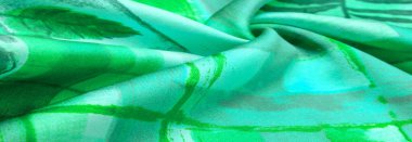 Soyut desenli yeşil kumaş, bitki yapraklı dalların izi. Arkaplan dokusu. Lüks saten kumaş dokusu. Geçmişi. Şablon.