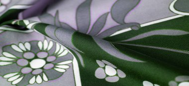 Beyaz çiçek desenli yeşil mavi kumaş, geometrik çizgiler. Yeni bir modern renk paleti, doku, arkaplan, desen tanıtır.