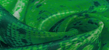 Yılan derisi desenli yeşil kumaş, parlak yeşil kumaşın arka plan dokusu yakın. arkaplan, doku, desen