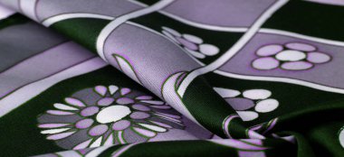 Beyaz çiçek desenli yeşil mavi kumaş, geometrik çizgiler. Yeni bir modern renk paleti, doku, arkaplan, desen tanıtır.