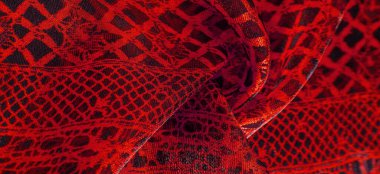 Doku, arka plan, desen. Yakut kırmızısı dantel kumaş, kırmızı ve siyah kumaşın karışımı. Kızarır, kızarır, kızarır, kızarır.