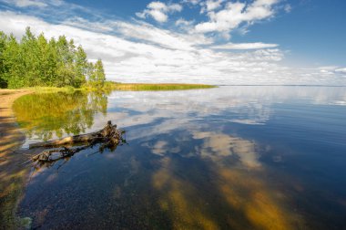 Nehir manzarası, yeşillik ve bulutlu gökyüzü