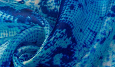 Yılan derisi desenli mavi kumaş, parlak mavi kumaşın arka plan dokusu. arkaplan, doku, desen