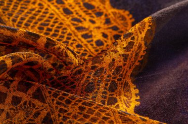 Doku, arka plan, desen. Altın dantel, siyah kumaşla sarı altın karışımı. kırmızı, ahtapot, metallerin kralı, toprak rengi