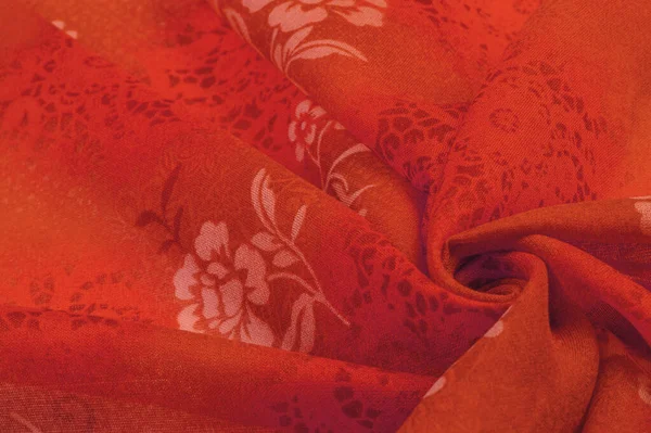 Текстура Фон Дизайн Красная Шелковая Ткань Цветочной Печатью Дизайн Одежды — стоковое фото