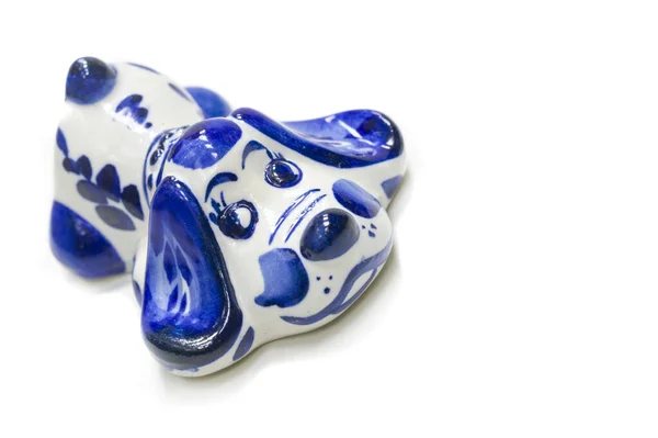 Figurka Psa Porcelany Ceramicznej Pchli Targ Ludowe Rzemiosła Gzhel Mały — Zdjęcie stockowe