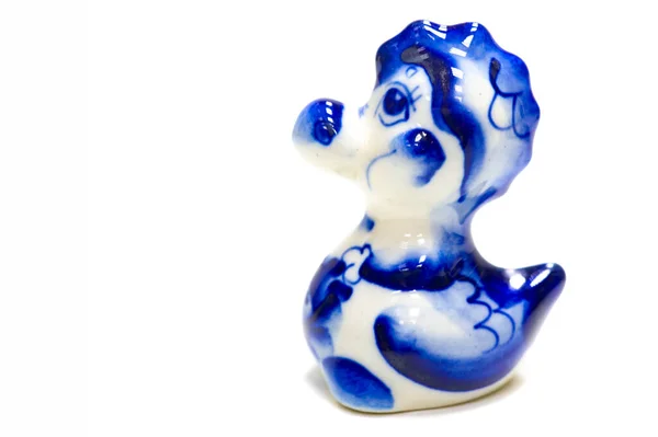 Kacząca Figurka Porcelany Ceramicznej Pchli Targ Ludowe Rzemiosła Gzhel Mały — Zdjęcie stockowe