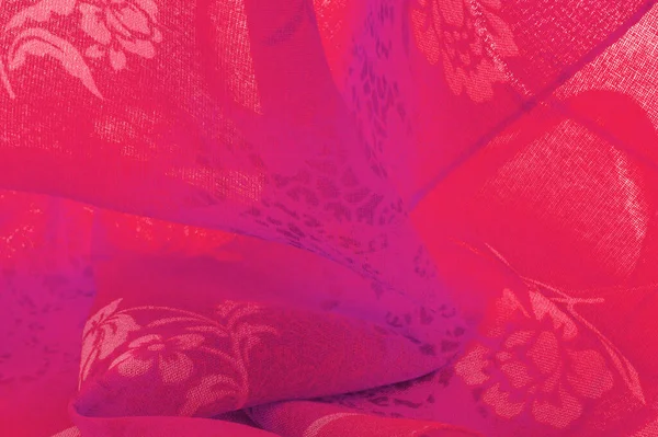Текстура Фон Дизайн Ткань Красный Шелк Цветочным Узором Фрагмент Красочного — стоковое фото
