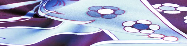 Tessuto Marrone Blu Con Stampa Fiori Bianchi Linee Geometriche Texture — Foto Stock