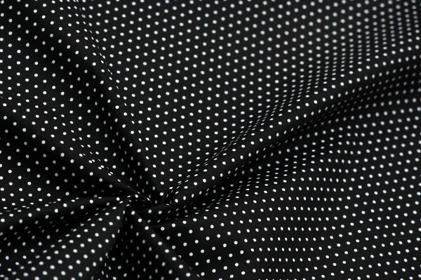 Fabric Black Background White Polka Dots Small Size Royal Retro — Stock Photo, Image