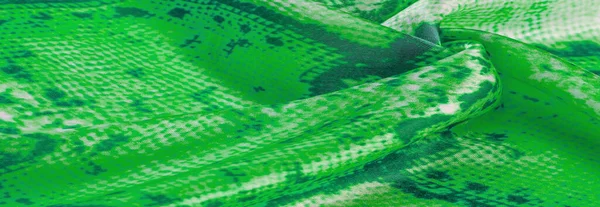 Green Fabric Snakeskin Pattern Background Texture Bright Green Fabric Close — Stock Photo, Image