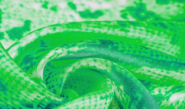 Green Fabric Snakeskin Pattern Background Texture Bright Green Fabric Close — Stock Photo, Image