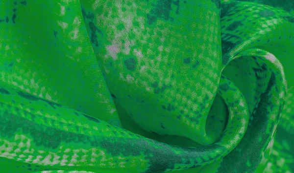 Зеленая Ткань Узором Змеиной Кожи Текстура Фона Ярко Зеленой Ткани — стоковое фото