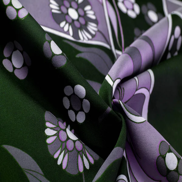 Green Blue Fabric Print White Flowers Geometric Lines Introduces New — Stock Photo, Image