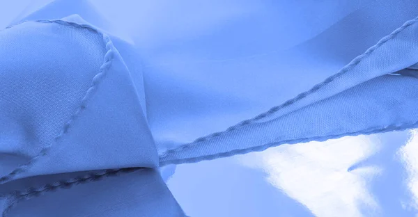 Blå Silke Tyg Vacker Slät Elegant Vågig Blå Satin Silke — Stockfoto