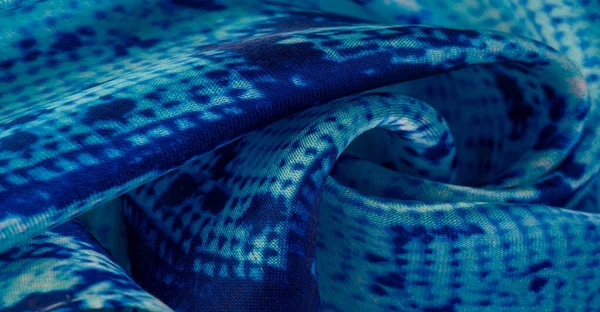 Tecido Azul Com Padrão Pele Cobra Textura Fundo Tecido Azul — Fotografia de Stock