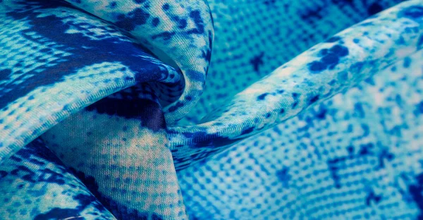 Modrá Tkanina Hadí Kůže Vzor Pozadí Textury Jasně Modré Tkaniny — Stock fotografie