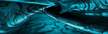 Çiçek desenli mavi ipek kumaş, olağanüstü hoş görsel duyular: güzel görünüş, eşsiz parlaklık, kabartmalı desen, kompozit tekstil