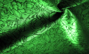 Çiçek desenli yeşil ipek kumaş, güzel görünüş, eşsiz parlaklık kabartmalı desen, bileşik tekstil