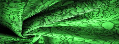 Çiçek desenli yeşil ipek kumaş, güzel görünüş, eşsiz parlaklık kabartmalı desen, bileşik tekstil