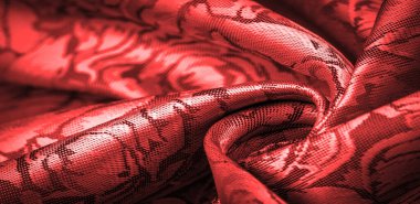Çiçek desenli kırmızı ipek kumaş, güzel görünüş, eşsiz parlaklık kabartmalı desen, bileşik tekstil. rahatlama deseni