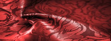 Çiçek desenli kırmızı ipek kumaş, güzel görünüş, eşsiz parlaklık kabartmalı desen, bileşik tekstil. rahatlama deseni