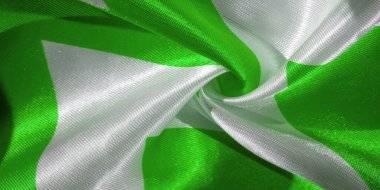 Zigzag ipeği, yeşil ve beyaz krep. Labirent, Küp, Geometrik Yazdırma Kumaşı. Arkaplan dokusu, desen