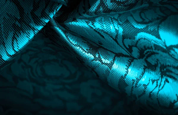 Çiçek desenli mavi ipek kumaş, olağanüstü hoş görsel duyular: güzel görünüş, eşsiz parlaklık, kabartmalı desen, kompozit tekstil