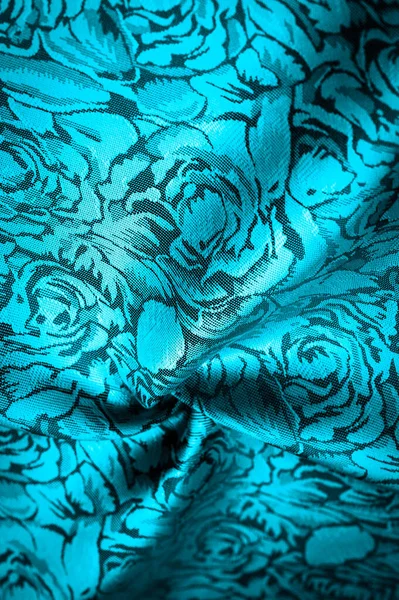 Синяя Шелковая Ткань Цветочным Узором Необычайно Приятные Визуальные Ощущения Красивый — стоковое фото