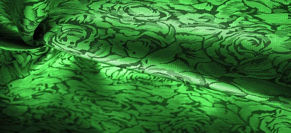 Çiçek desenli yeşil ipek kumaş, güzel görünüş, eşsiz parlaklık kabartmalı desen, bileşik tekstil