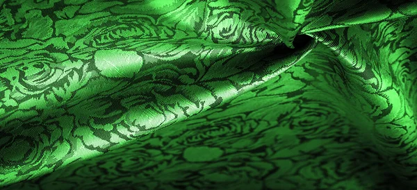 Patrón Relieve Textiles Compuestos Tela Seda Verde Con Patrón Floral — Foto de Stock