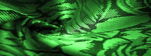 Çiçek desenli yeşil ipek kumaş, güzel görünüş, eşsiz parlaklık kabartmalı desen, bileşik tekstil