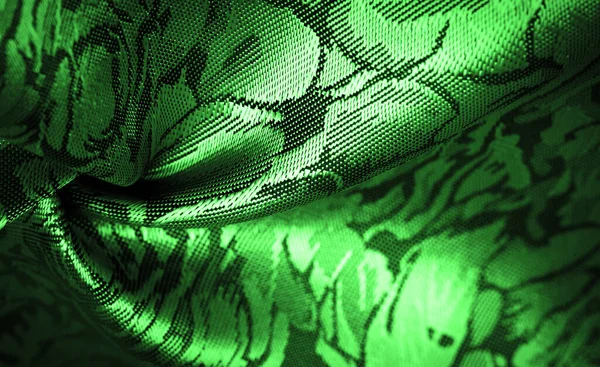 Çiçek desenli yeşil ipek kumaş, güzel görünüş, eşsiz parlaklık kabartmalı desen, bileşik tekstil