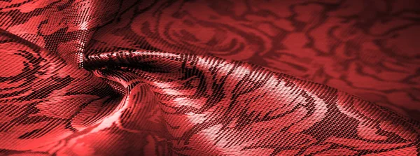 Çiçek desenli kırmızı ipek kumaş, güzel görünüş, eşsiz parlaklık kabartmalı desen, bileşik tekstil. rahatlama deseni