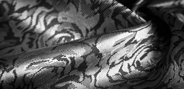 Tissu Soie Noir Avec Motif Floral Éclat Unique Motif Gaufré — Photo