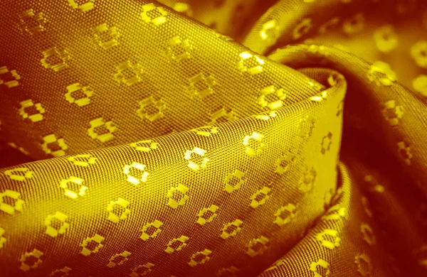 Шелковая Ткань Желтого Золота Небольшими Узорами Квадратов Ромбов Богатство Роскошь — стоковое фото