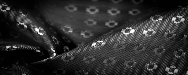 Tecido Seda Preta Com Pequeno Padrão Quadrados Losango Riqueza Luxo — Fotografia de Stock