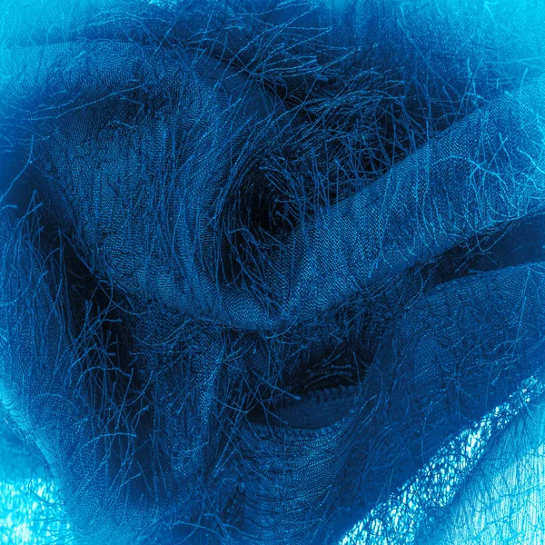Kék Selyem Szövet Szövött Szövetszálak Bolyhos Hatás Háttér Textúra Dekoratív — Stock Fotó
