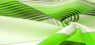 İpek kumaş, geometrik kesişim çizgileri, farklı tonlarda düz çizgilerin yeşil ve beyaz deseni, geometrik desen, doku