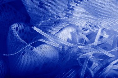 Mavi tül kumaş dokusu, yumuşak malzemeli lüks tül kumaş deseni. Doku, arkaplan, desen.