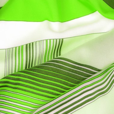 İpek kumaş, geometrik kesişim çizgileri, farklı tonlarda düz çizgilerin yeşil ve beyaz deseni, geometrik desen, doku