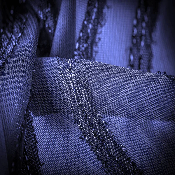Hedvábná Tkanina Modrými Pruhy Abstraktní Hedvábné Tóny Safírovými Tóny Ročník — Stock fotografie