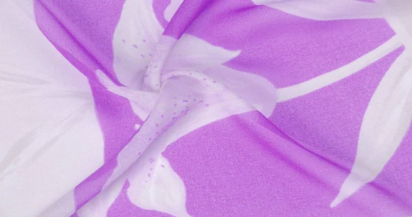 Silk fabric, purple flowers on a silver white background. this delicate fabric in pastel colors will evoke imagination. Texture, background pattern,