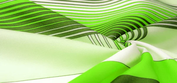 İpek kumaş, geometrik kesişim çizgileri, farklı tonlarda düz çizgilerin yeşil ve beyaz deseni, geometrik desen, doku
