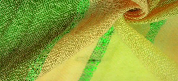 Шелковая Ткань Большие Желто Зеленые Полосы Разделенные Полосой Изумрудного Золота — стоковое фото