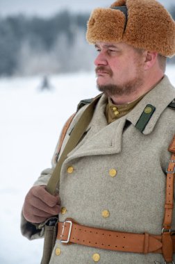 Kış manzarası, faşist işgalciler Naberezhnye Chelny Tatarstan Rusya ile Büyük Vatanseverlik Savaşı 'nın askeri operasyonlarının yeniden yapılandırılması. 16, 02, 2020
