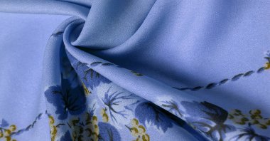 Doku, arka plan, şekil, Crepe de Chin. açık mavi, kahverengi çiçekler. Bu bir ipek grubu, pürüzle karakterize edilmiş, aynı zamanda hafif kırışık..