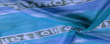 Doku, arkaplan, tasarım, kumaş üzerinde soyut desen, büyük örülmüş bir iplik, mavi beyaz çizgilerden bir desen, projeleriniz için bu kumaş.